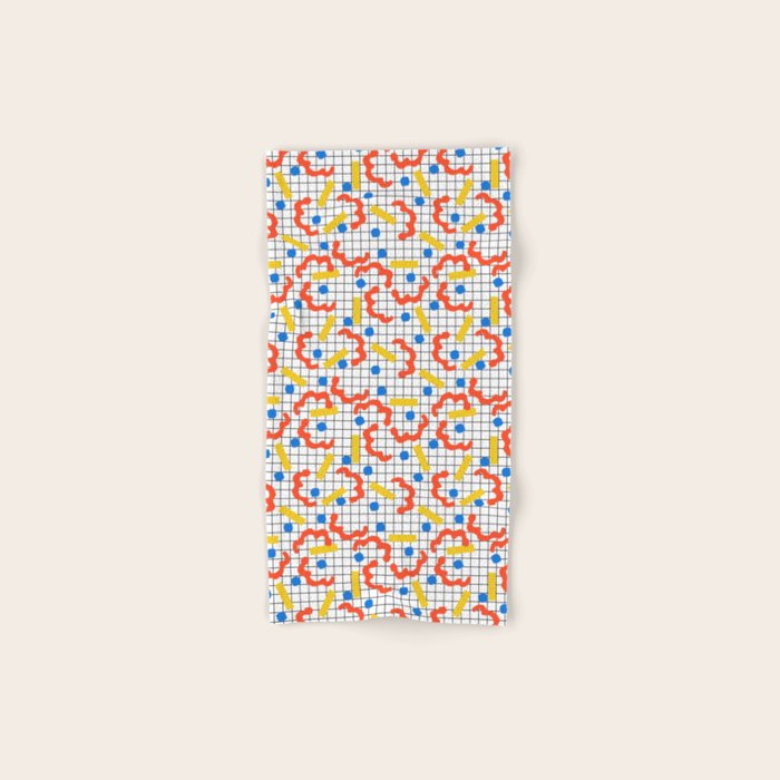 Primal - memphis throwback squiggle circle geometric grid lines dots trendy hipster 80s retro cool Bath Towel Gallery Image 1