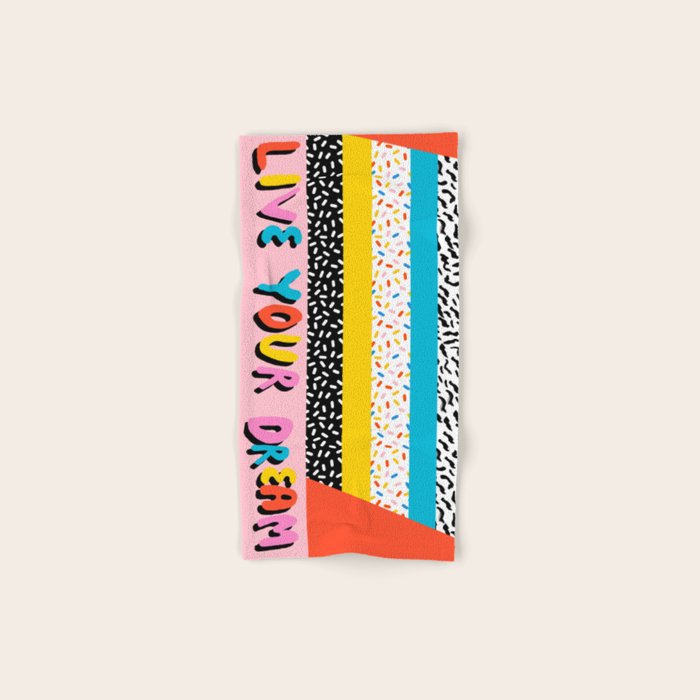 Ya Heard - 1980's throwback retro pattern memphis-style hipster bright colorful pop art minimal rad Bath Towel Gallery Image 1