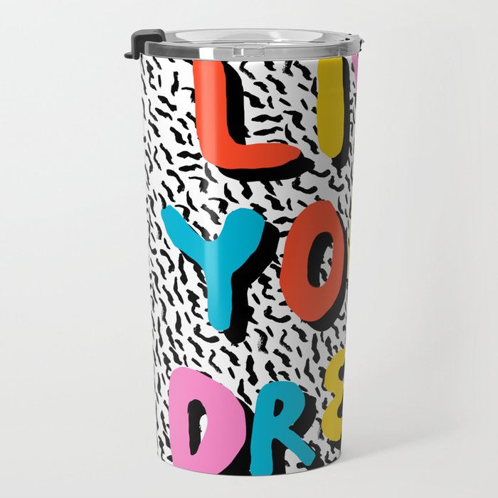 Ya Heard - 1980's throwback retro pattern memphis-style hipster bright colorful pop art minimal rad Travel Mug Gallery Image 3
