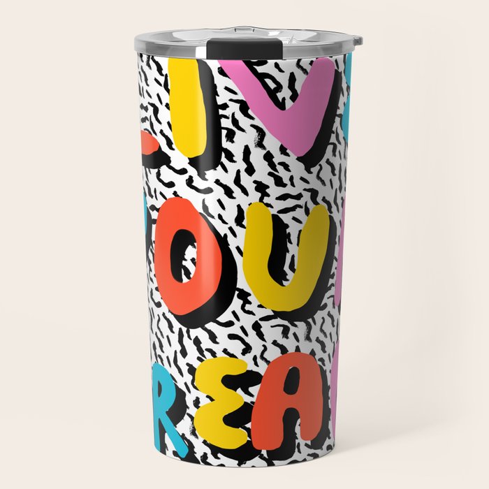 Ya Heard - 1980's throwback retro pattern memphis-style hipster bright colorful pop art minimal rad Travel Mug Gallery Image 1