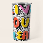 Ya Heard - 1980's throwback retro pattern memphis-style hipster bright colorful pop art minimal rad Travel Mug Gallery Image 1