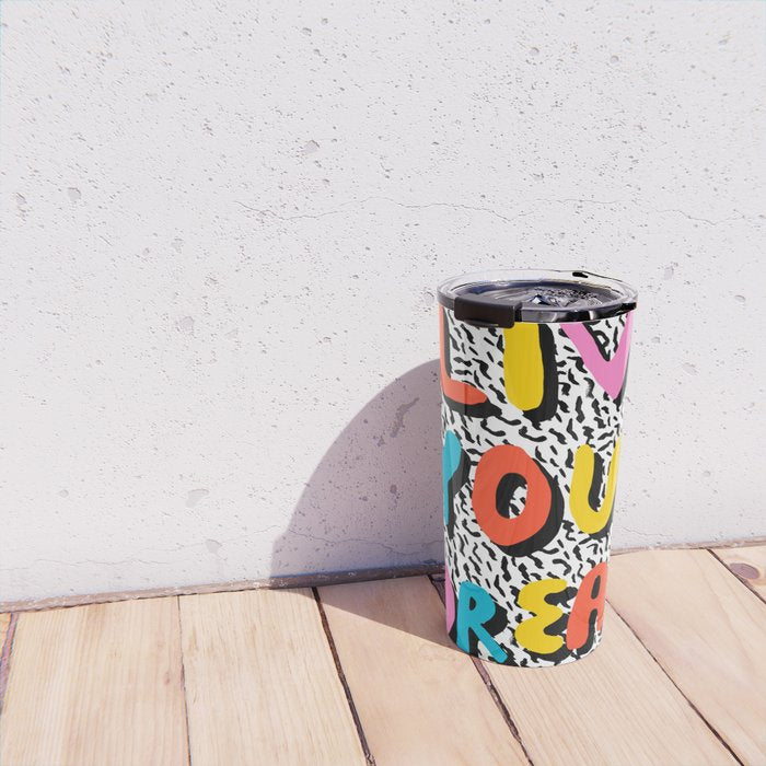 Ya Heard - 1980's throwback retro pattern memphis-style hipster bright colorful pop art minimal rad Travel Mug Gallery Image 4
