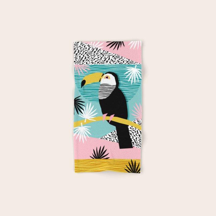 Loopy - wacka designs abstract bird toucan tropical memphis throwback retro neon 1980s style pop art Bath Towel Gallery Image 1
