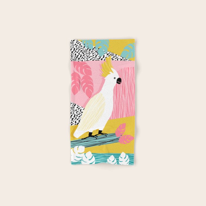 FeelFree - memphis throwback retro bird tropical nature animal parrot cockatoo 1980s 80s pop art Bath Towel Gallery Image 1