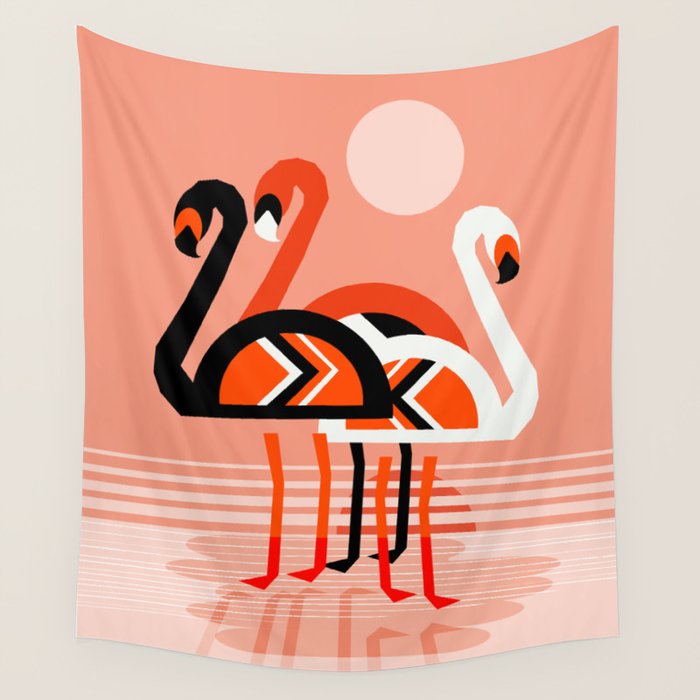 Posse - flamingo throwback nostalgia retro neon art print hipster trendy style minimal abstract geo Wall Tapestry Gallery Image 4