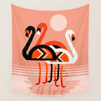 Posse - flamingo throwback nostalgia retro neon art print hipster trendy style minimal abstract geo Wall Tapestry Gallery Image 4
