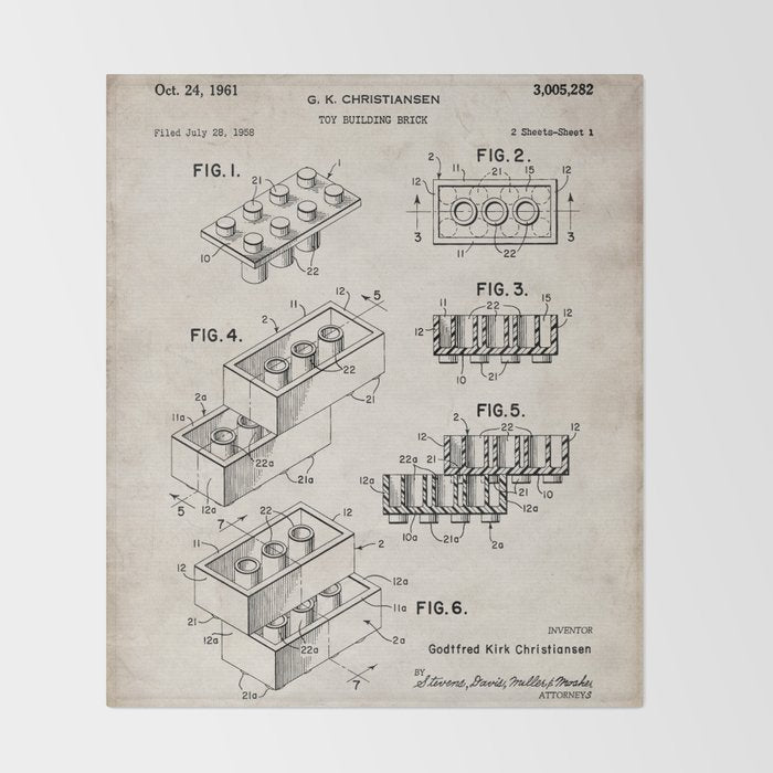 Legos Patent - Legos Brick Art - Antique Throw Blanket Gallery Image 2