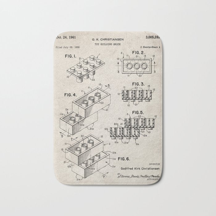 Legos Patent - Legos Brick Art - Antique Bath Mat Gallery Image 1
