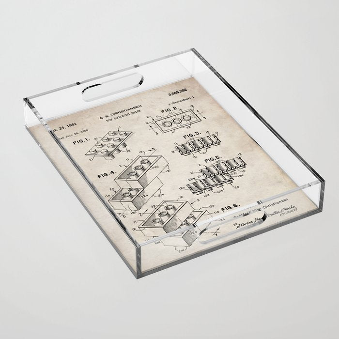 Legos Patent - Legos Brick Art - Antique Acrylic Tray Gallery Image 1