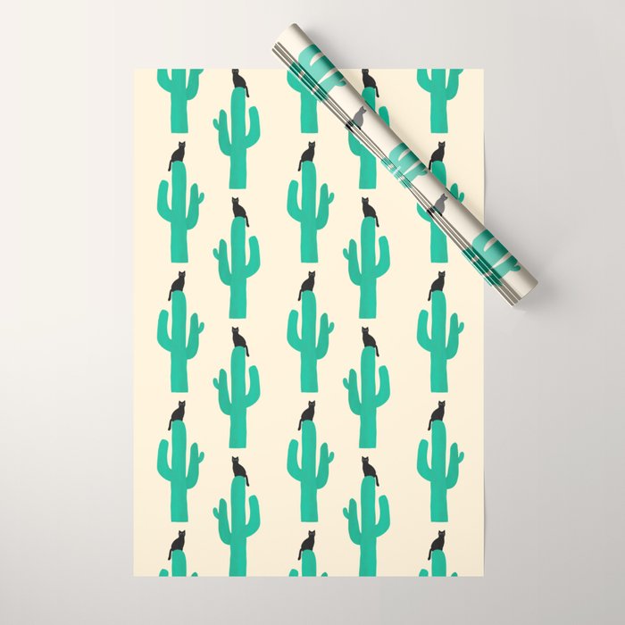 Cat on cactus Wrapping Paper Gallery Image 1
