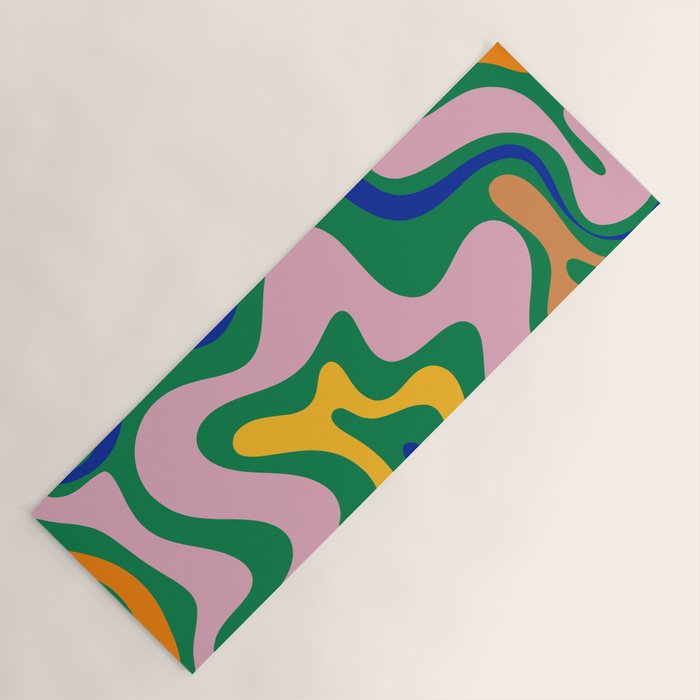 Vibrant Vivid Retro Liquid Swirl Abstract Pattern Green Pink Yellow Blue Yoga Mat Gallery Image 1