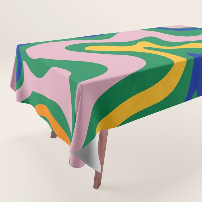 Vibrant Vivid Retro Liquid Swirl Abstract Pattern Green Pink Yellow Blue Tablecloth Gallery Image 1