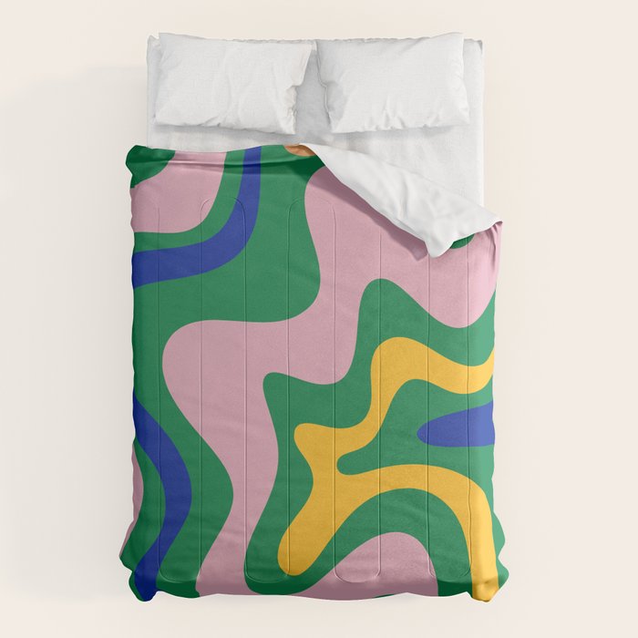 Vibrant Vivid Retro Liquid Swirl Abstract Pattern Green Pink Yellow Blue Comforter Gallery Image 6