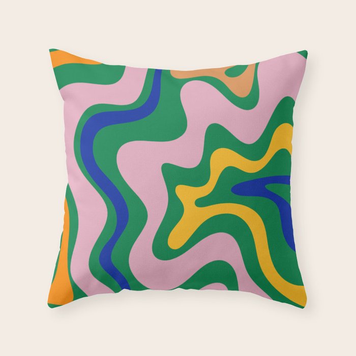 Vibrant Vivid Retro Liquid Swirl Abstract Pattern Green Pink Yellow Blue Throw Pillow Gallery Image 6