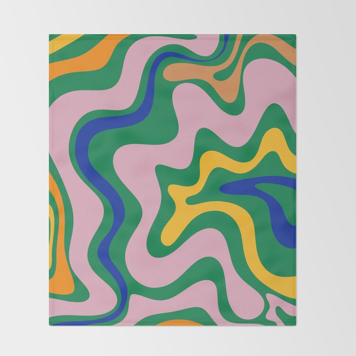 Vibrant Vivid Retro Liquid Swirl Abstract Pattern Green Pink Yellow Blue Throw Blanket Gallery Image 2