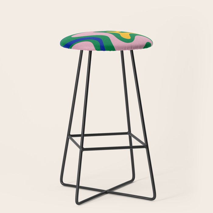 Vibrant Vivid Retro Liquid Swirl Abstract Pattern Green Pink Yellow Blue Stool Gallery Image 1