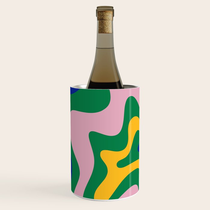 Vibrant Vivid Retro Liquid Swirl Abstract Pattern Green Pink Yellow Blue Wine Chiller Gallery Image 1