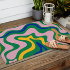 Vibrant Vivid Retro Liquid Swirl Abstract Pattern Green Pink Yellow Blue Outdoor Rug Gallery Image 2