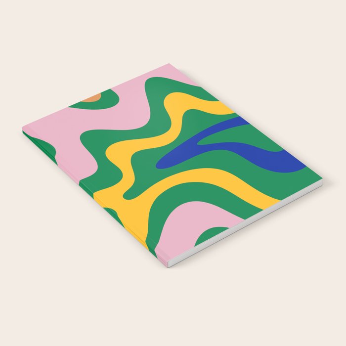 Vibrant Vivid Retro Liquid Swirl Abstract Pattern Green Pink Yellow Blue Notebook Gallery Image 2
