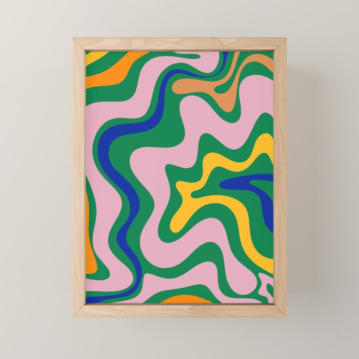 Vibrant Vivid Retro Liquid Swirl Abstract Pattern Green Pink Yellow Blue Mini Art Print Gallery Image 1