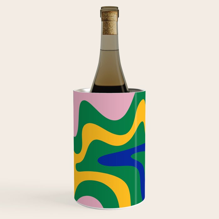 Vibrant Vivid Retro Liquid Swirl Abstract Pattern Green Pink Yellow Blue Wine Chiller Gallery Image 3
