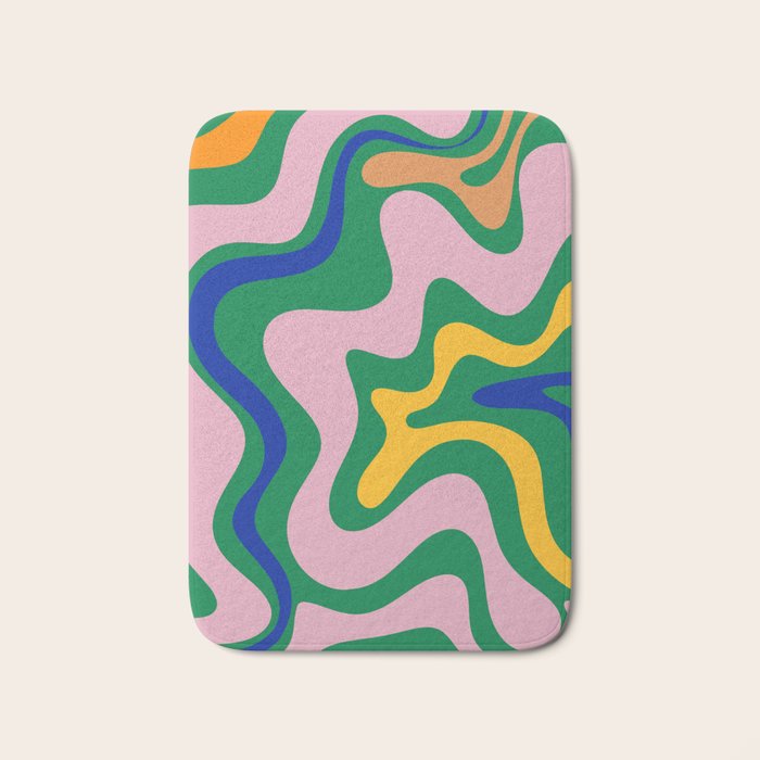 Vibrant Vivid Retro Liquid Swirl Abstract Pattern Green Pink Yellow Blue Bath Mat Gallery Image 1
