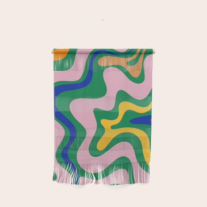 Vibrant Vivid Retro Liquid Swirl Abstract Pattern Green Pink Yellow Blue Wall Hanging Gallery Image 1