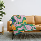 Vibrant Vivid Retro Liquid Swirl Abstract Pattern Green Pink Yellow Blue Throw Blanket Gallery Image 1