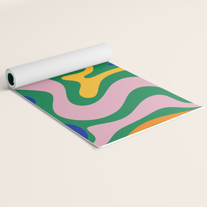 Vibrant Vivid Retro Liquid Swirl Abstract Pattern Green Pink Yellow Blue Yoga Mat Gallery Image 2