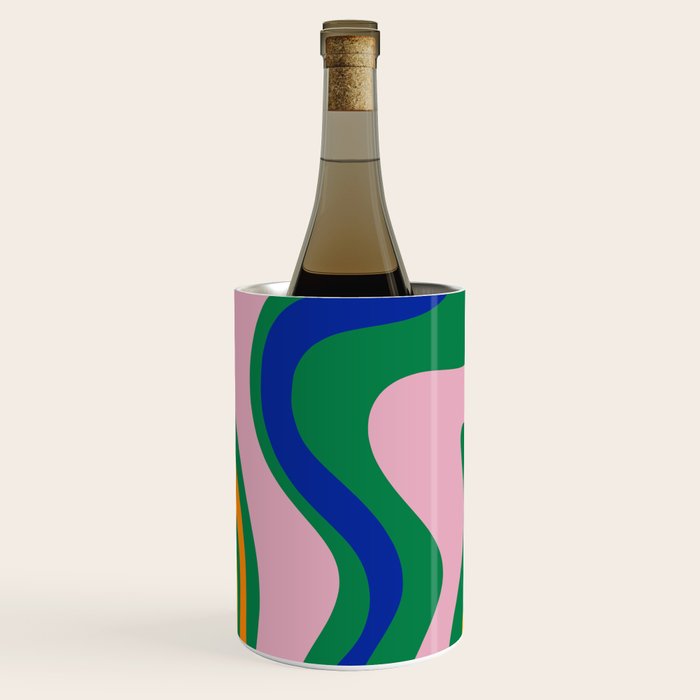 Vibrant Vivid Retro Liquid Swirl Abstract Pattern Green Pink Yellow Blue Wine Chiller Gallery Image 2
