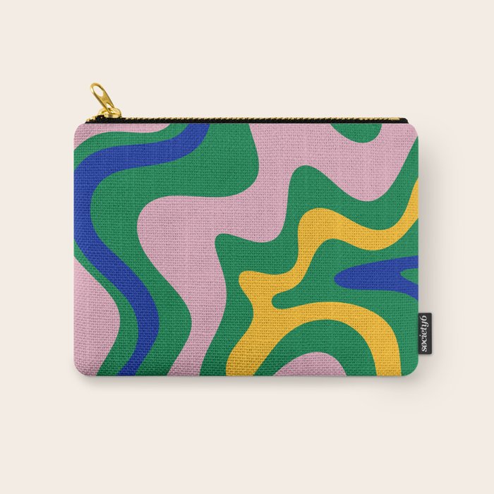 Vibrant Vivid Retro Liquid Swirl Abstract Pattern Green Pink Yellow Blue Carry All Pouch Gallery Image 1