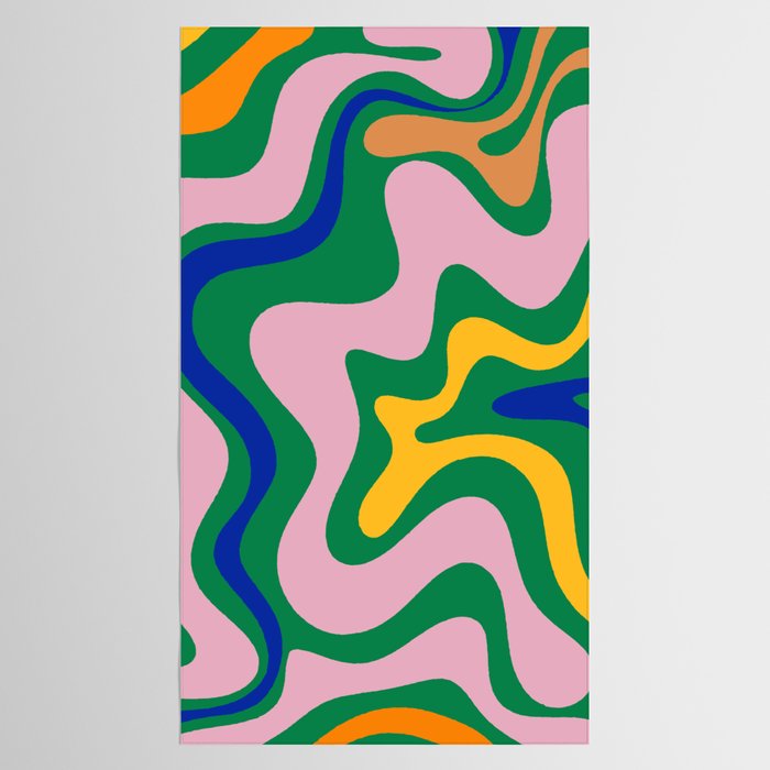 Vibrant Vivid Retro Liquid Swirl Abstract Pattern Green Pink Yellow Blue Tablecloth Gallery Image 2