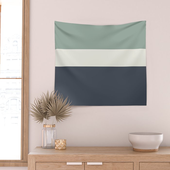 Navy Gray Blue Green and Cream Minimalist Color Block Wall Tapestry Gallery Image 2