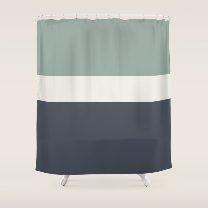 Navy Gray Blue Green and Cream Minimalist Color Block Shower Curtain Gallery Image 1
