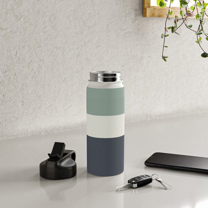 Navy Gray Blue Green and Cream Minimalist Color Block Water Bottle Gallery Image 4
