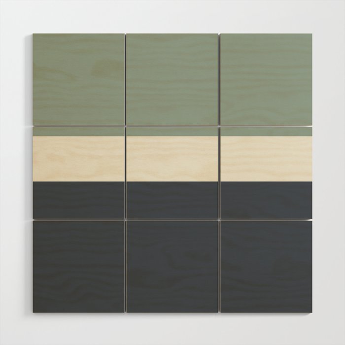 Navy Gray Blue Green and Cream Minimalist Color Block Wood Wall Art Gallery Image 1