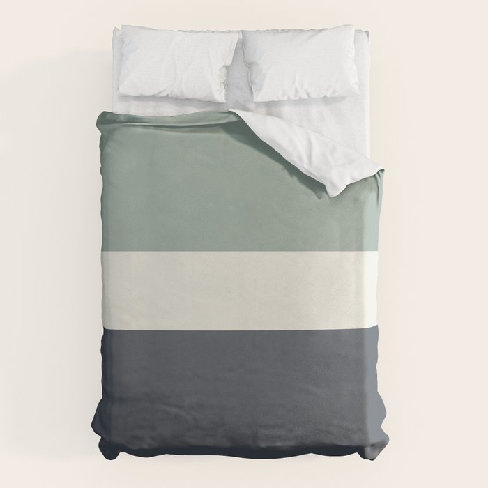 Navy Gray Blue Green and Cream Minimalist Color Block Duvet Cover Gallery Image 1