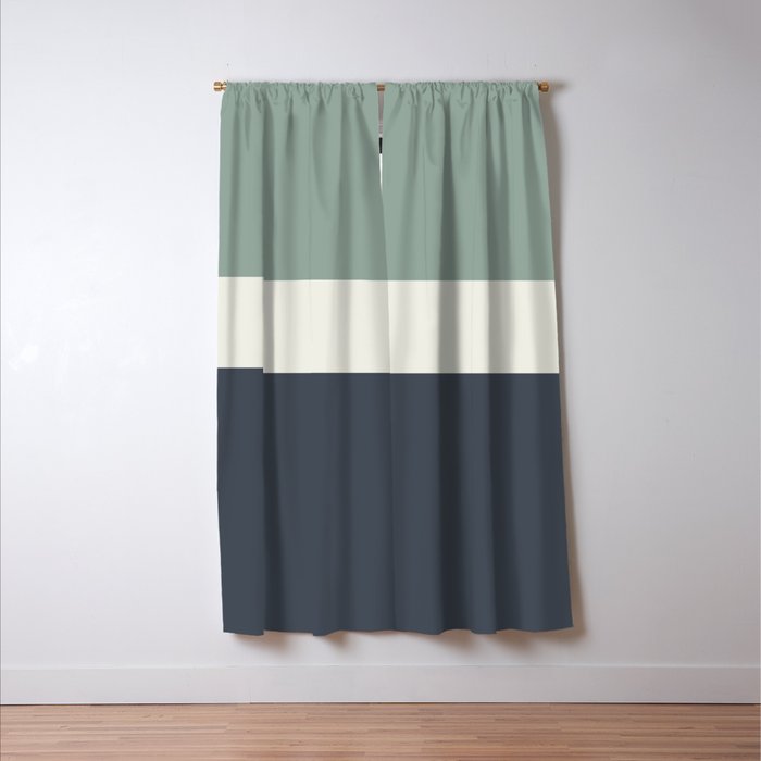 Navy Gray Blue Green and Cream Minimalist Color Block Window Curtain Gallery Image 3