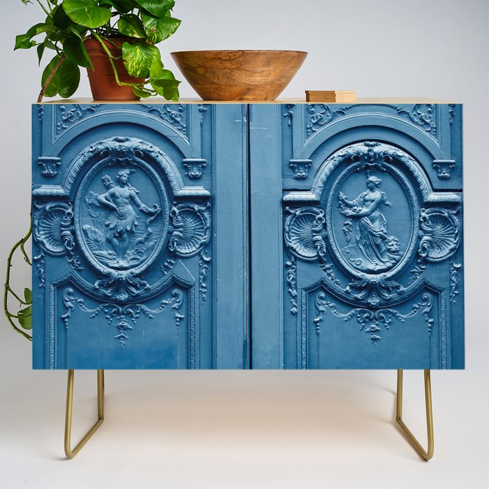 Classic Blue Door in Paris, Architecture Photography Credenza Gallery Image 1