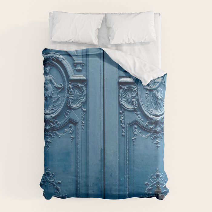 Classic Blue Door in Paris, Architecture Photography Duvet Cover Gallery Image 1