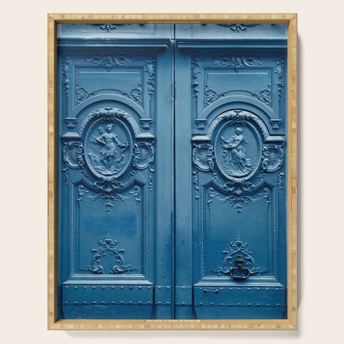 Classic Blue Door in Paris, Architecture Photography Serving Tray Gallery Image 1
