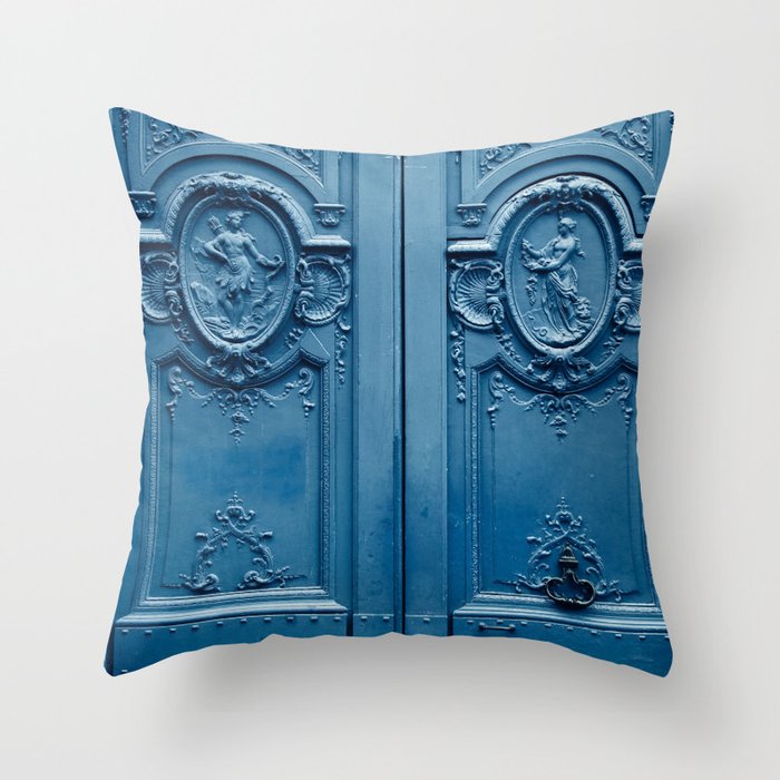 Classic Blue Door in Paris, Architecture Photography Throw Pillow Gallery Image 6