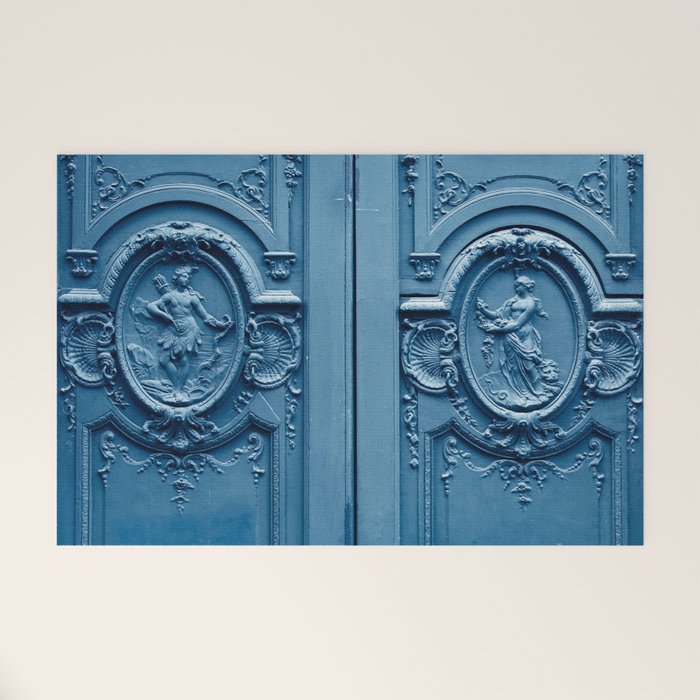 Classic Blue Door in Paris, Architecture Photography Welcome Mat Gallery Image 1