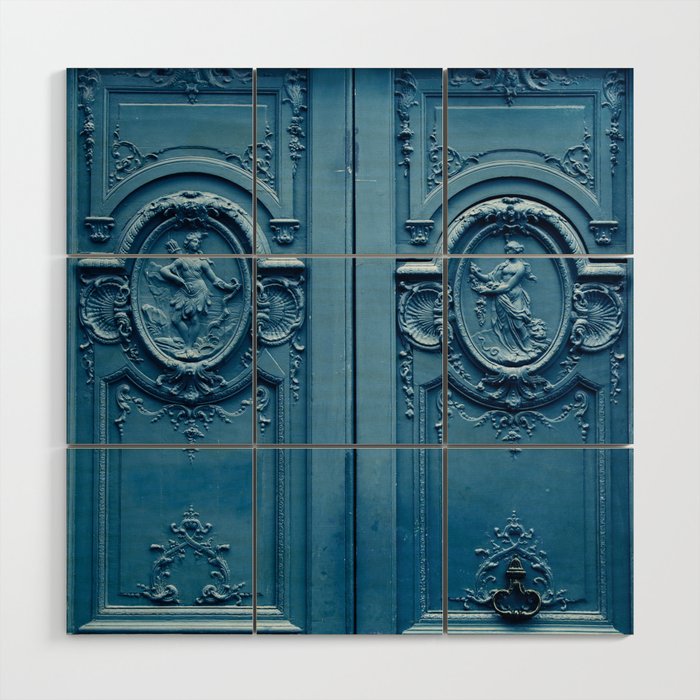 Classic Blue Door in Paris, Architecture Photography Wood Wall Art Gallery Image 1