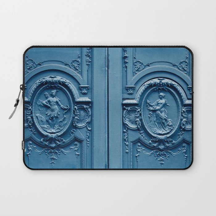 Classic Blue Door in Paris, Architecture Photography Laptop Sleeve Gallery Image 1