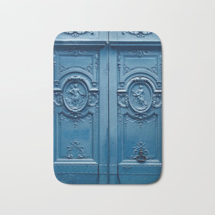 Classic Blue Door in Paris, Architecture Photography Bath Mat Gallery Image 1