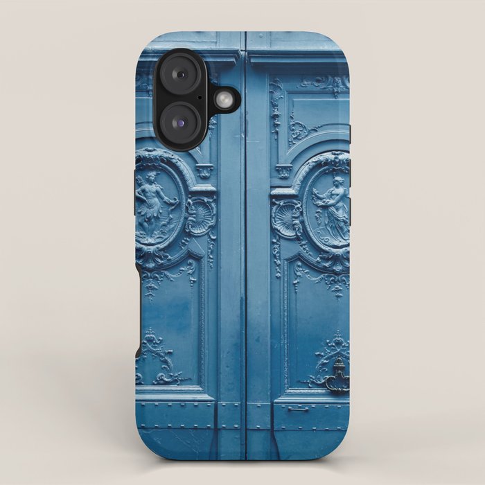 Classic Blue Door in Paris, Architecture Photography iPhone Case Gallery Image 1