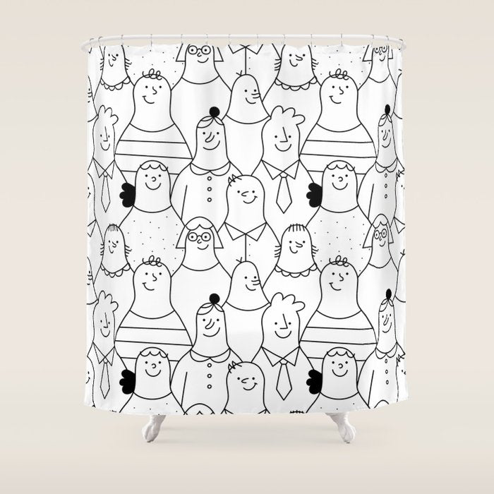 Funny diverse people crowd cartoon pattern Shower Curtain Gallery Image 1
