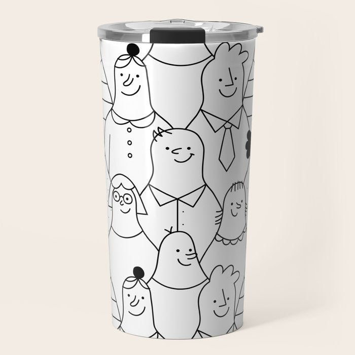 Funny diverse people crowd cartoon pattern Travel Mug Gallery Image 1