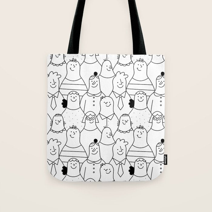 Funny diverse people crowd cartoon pattern Tote Bag Gallery Image 1